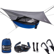 Easthills Outdoors hammock front view showing spacious double layout and blue color for comfortable two-person use