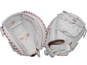 Easton Elite front view of mitt showing white and rose gold design and professional fit