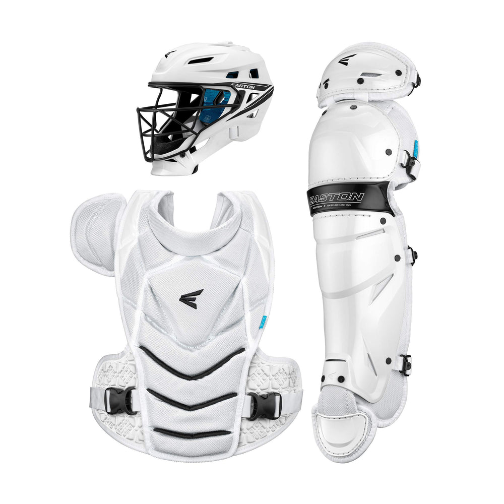 Easton helmet chest and leg set front view showing complete protection benefits