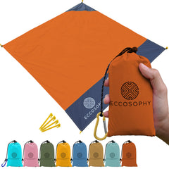 ECCOSOPHY front view of folded blanket in pouch showing portability and compactness