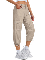 Eddoyee capri front view in khaki showing versatile everyday silhouette and fit