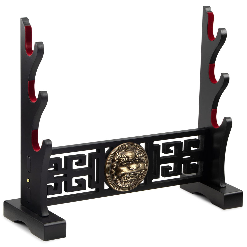 Ekkhysis Kylin three-tier stand front view showing balanced display and elegant finish