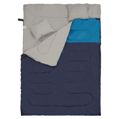 Elevon front view of navy double sleeping bag showing full size and fit for two sleepers