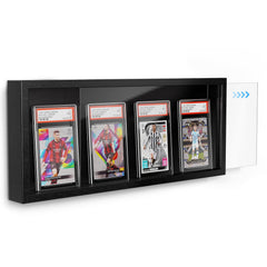 Emfogo front view of black frame displaying graded cards and elegant presentation benefit