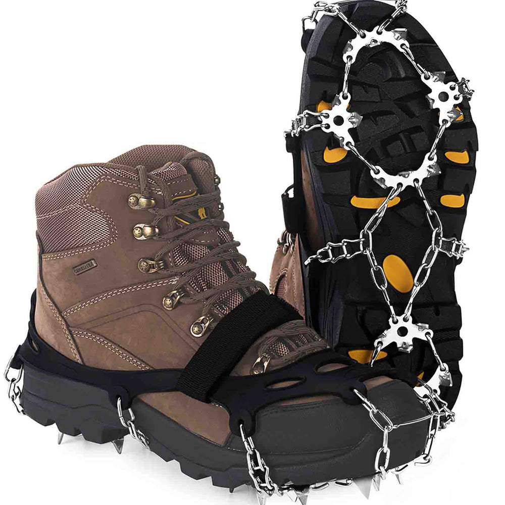 EnergeticSky front view of crampons showing compact package and all components for easy carry