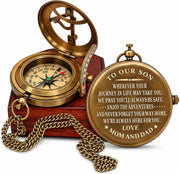 Engraved WOANIN front view showing compass face and engraved message for heirloom value
