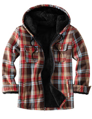 Ephemoca front view of plaid hooded jacket showing casual style and warmth