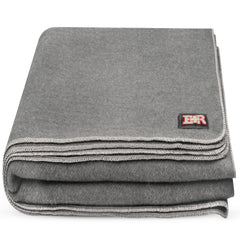 Ever Ready First Aid folded blanket front view shows durable grey fabric and size benefit