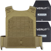 EVERLIT vest front view in coyote brown showing fit and plate pockets for added resistance