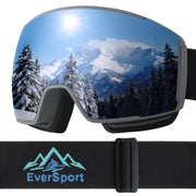 EverSport front view of goggles showing panoramic lens and frame, enhancing wide vision