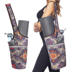 Ewedoos front view of canvas yoga mat bag showing storage benefit