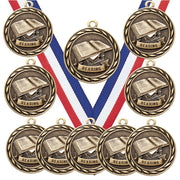 Express Medals front-facing reading medal showing antique gold finish and proud presentation