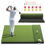 Fanshaw front view of full 6x4ft mat showing dual turf and tee for realistic practice