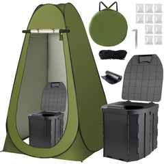 Fantasyon front view of privacy tent and toilet showing immediate privacy