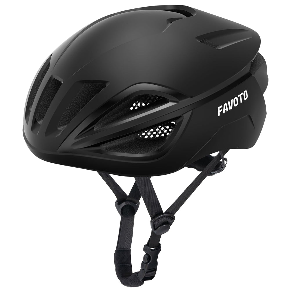 Favoto helmet front view showing sleek shell and protection benefit
