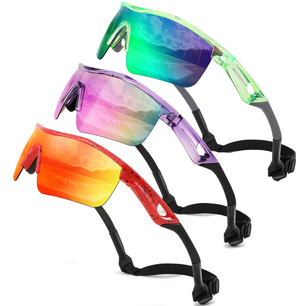 FEISEDY front view of sunglasses showing sporty frame and protection benefit