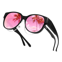 FEISEDY front view of black pink fit-over sunglasses showing frame shape and style benefit