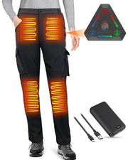 FERNIDA front view of heated pants showing fit and pockets for comfortable warmth