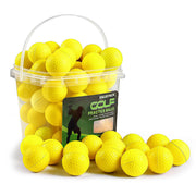FINGER TEN front view of yellow balls and bucket showing neat storage benefit