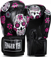 FINGER TEN front view black printed gloves showing stylish design and protective shape