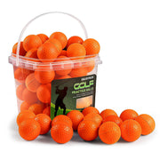 FINGER TEN front view with bucket and 50 orange balls showing easy storage benefit