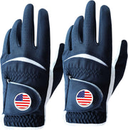 FINGER TEN front view of two blue gloves showing packaging and value