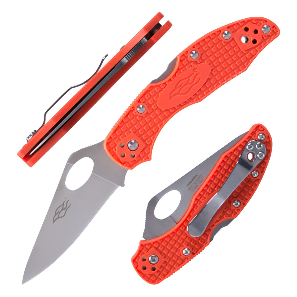 Firebird F759M front view showing orange handle and blade, convenient carry