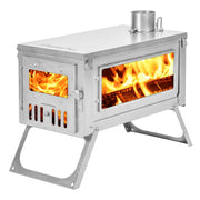 FIREHIKING front view showing compact titanium stove and portability benefit