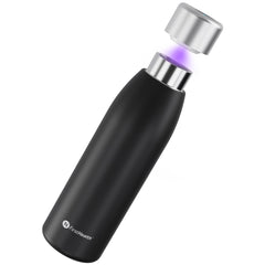 FIRSTHEALTH 18oz bottle front view showing cap and stainless body, durable drink containment