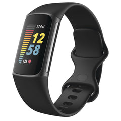 Fitbit Charge 5 front view showing black/graphite tracker and colorful display for clear visibility