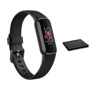 Fitbit Luxe front view showing sleek Black/Graphite design and color display benefit