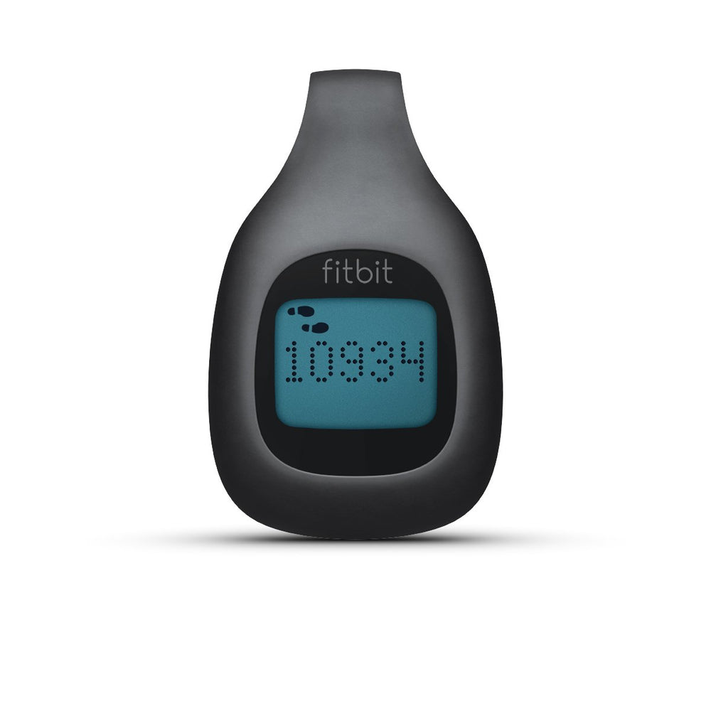 Fitbit Zip front view showing charcoal finish and clear step display for motivation