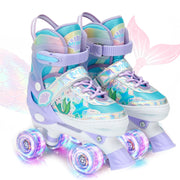 FITOUNOS front view showing mermaid scales and stable quad base for beginner confidence