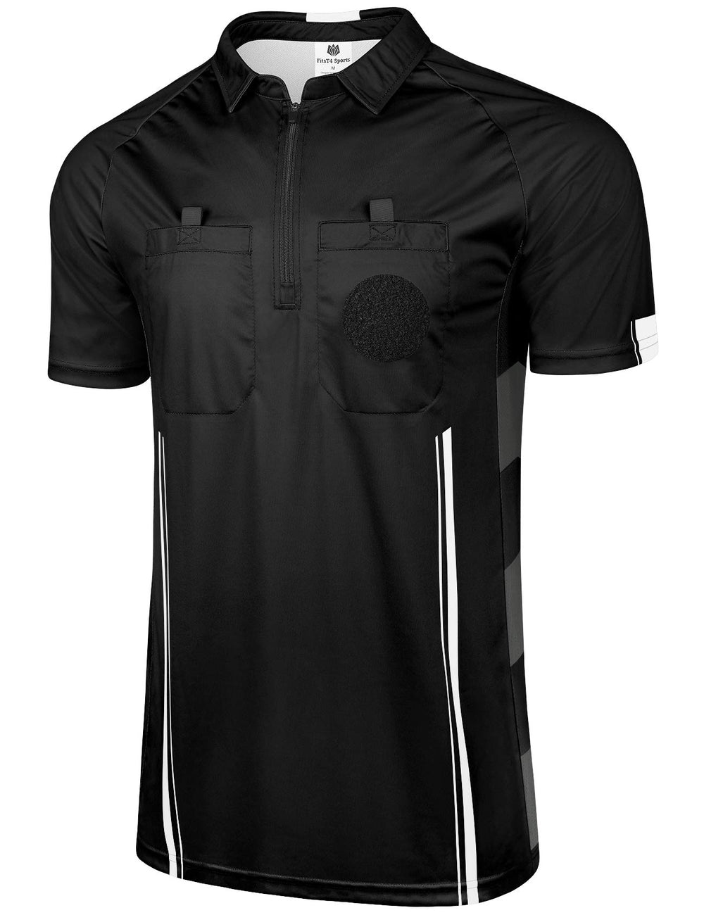 FitsT4 Sports front view of black referee jersey showing professional look and fit