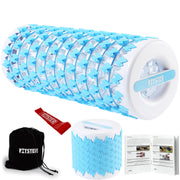 Fitster front view of blue collapsible roller showing compact benefit