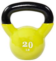 Fitvids yellow kettlebell front view showing vinyl coating and clean design for floor protection