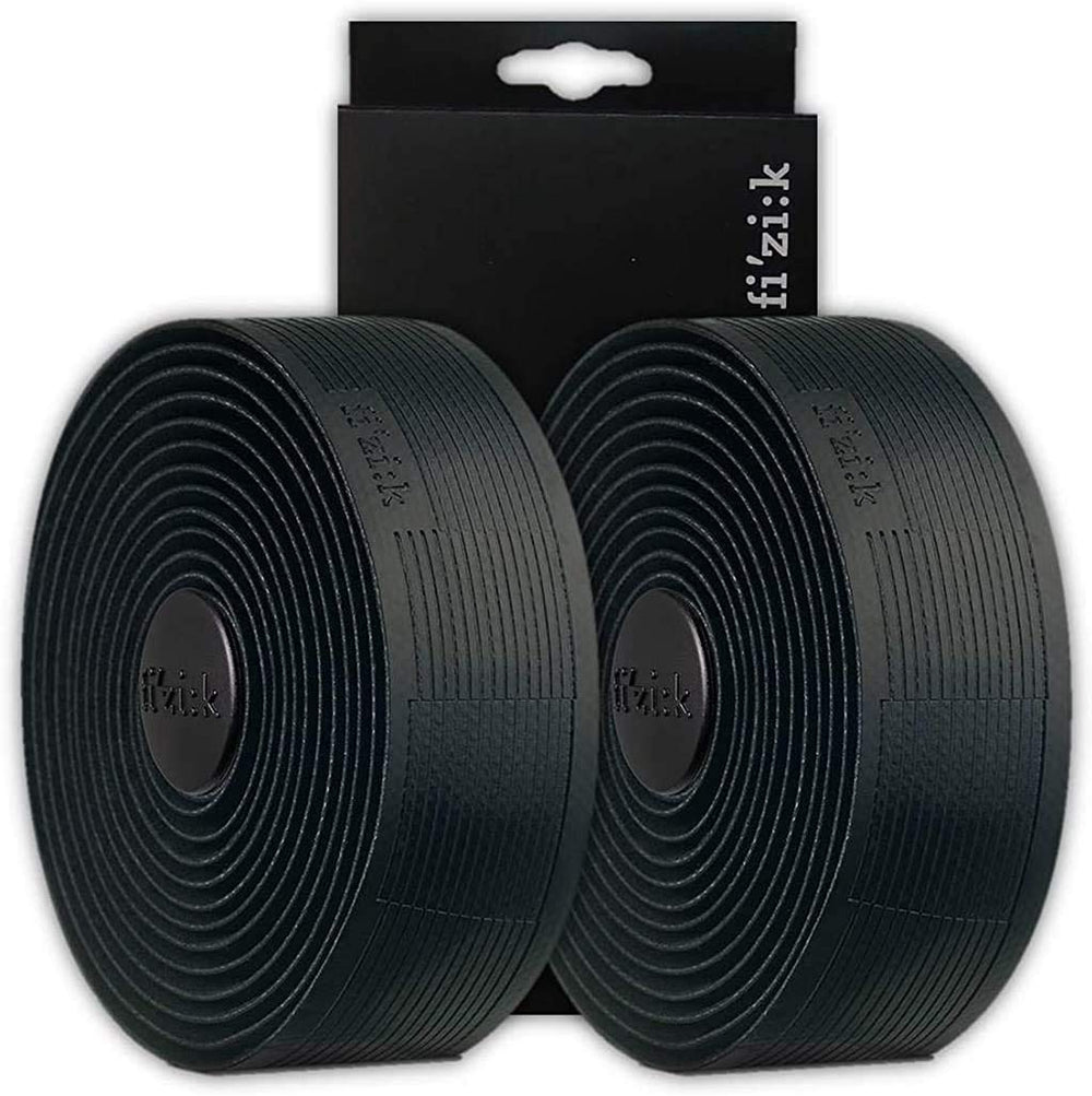 Fizik Vento front packaging showing two black rolls and clear label, improved grip