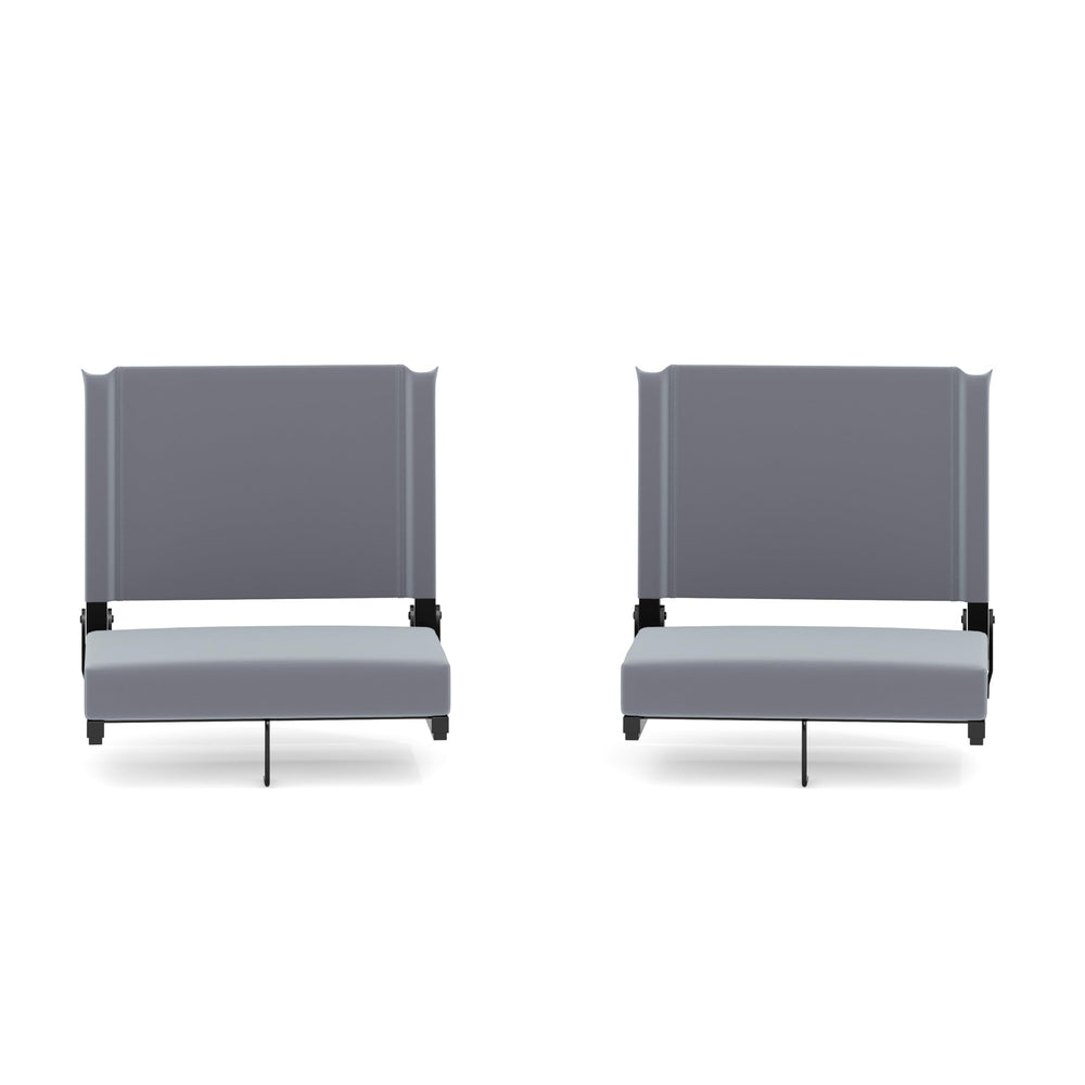 Flash Furniture front view of padded stadium seat showing comfortable backrest and gray fabric