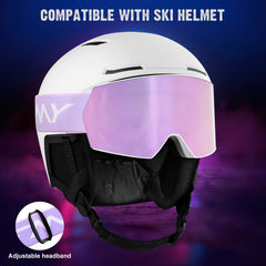FMY goggles mounted on a ski helmet demonstrating helmet compatibility