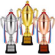 Foilswirl front view of three trophies showing cohesive presentation benefit