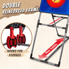 Folimix adjustable target pole showing height settings for mixed-age play