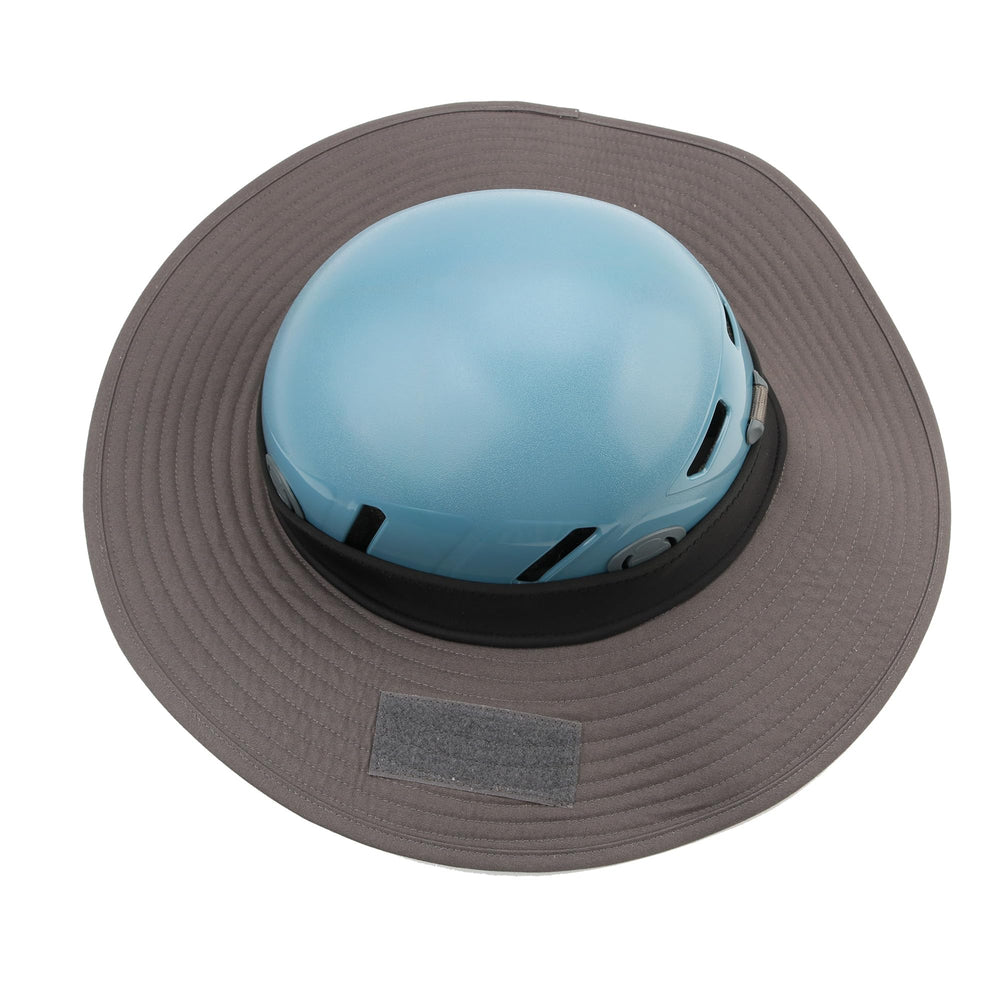 FONGZU front view on helmet showing wide brim blocking sun