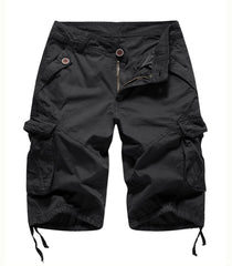 FOURSTEEDS front view of black cargo Bermuda shorts showing pocket layout and fit benefit storage