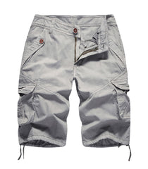 FOURSTEEDS front view of grey cargo shorts showing fit and pockets for everyday comfort