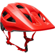 Fox Racing Mainframe front view showing TRVRS Flo Red shell and protection benefits