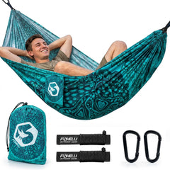 Foxelli front view showing hammock shape and color, highlights portability