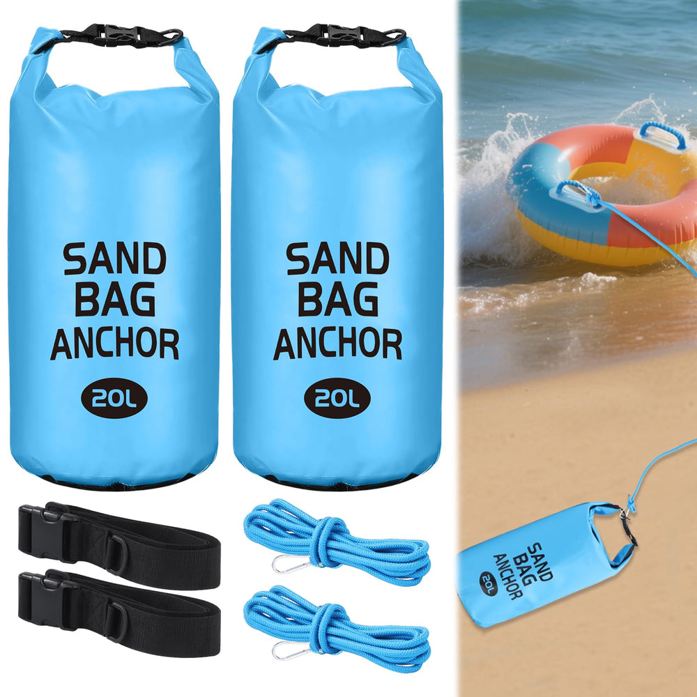 Foxtell front view of two 20L sand bag anchors showing kit benefits