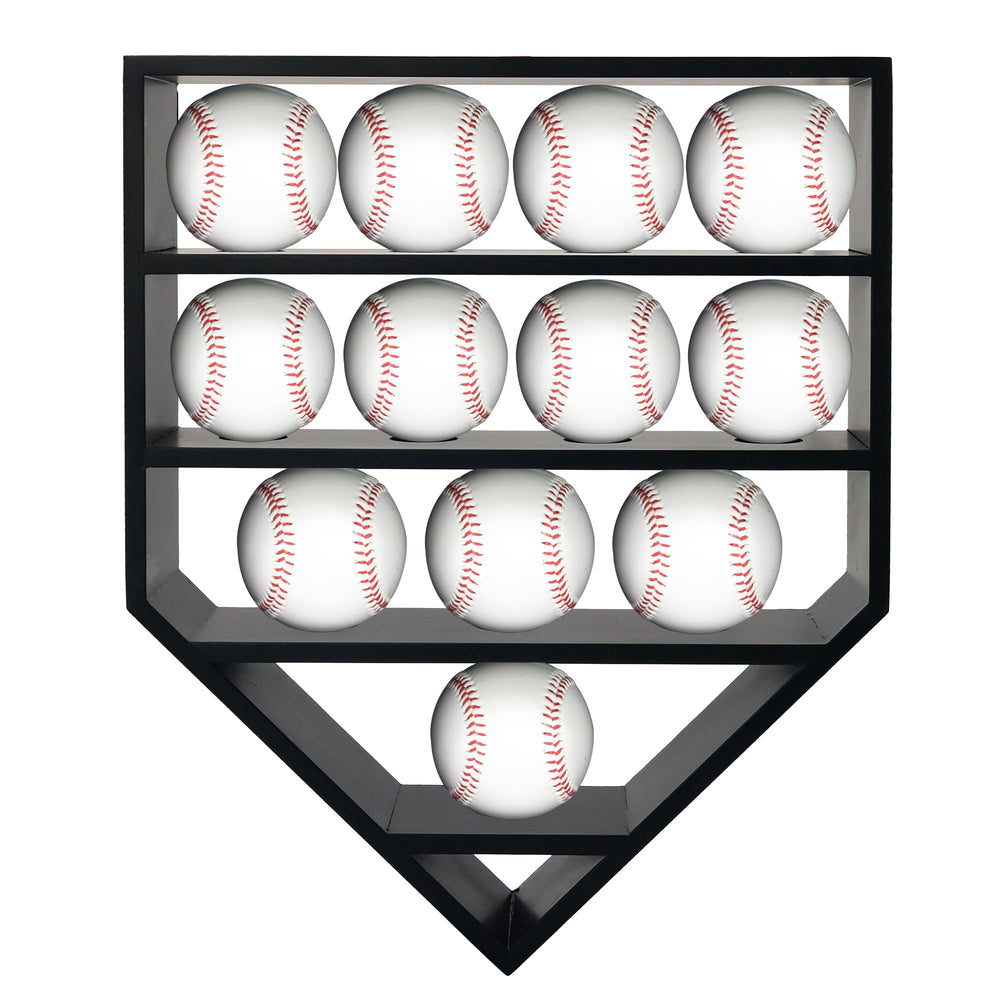 FramePro front view of home plate shelf showing 12 baseball display and clean lines