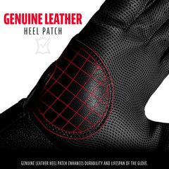 Franklin Sports heel patch detail showing reinforced leather for durability