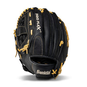 Franklin Sports pro flex front view showing glove shape and classic black brown look for instant play
